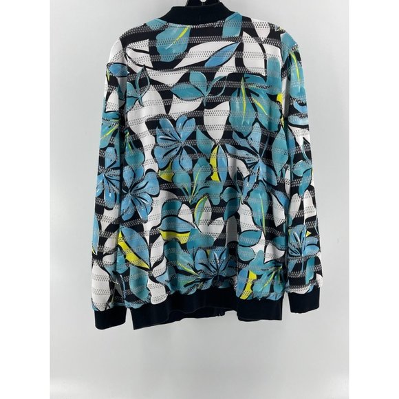 Alfred Dunner Blue Yellow Floral Print Full Zip Sweatshirt Jacket Size 14 - Picture 5 of 13